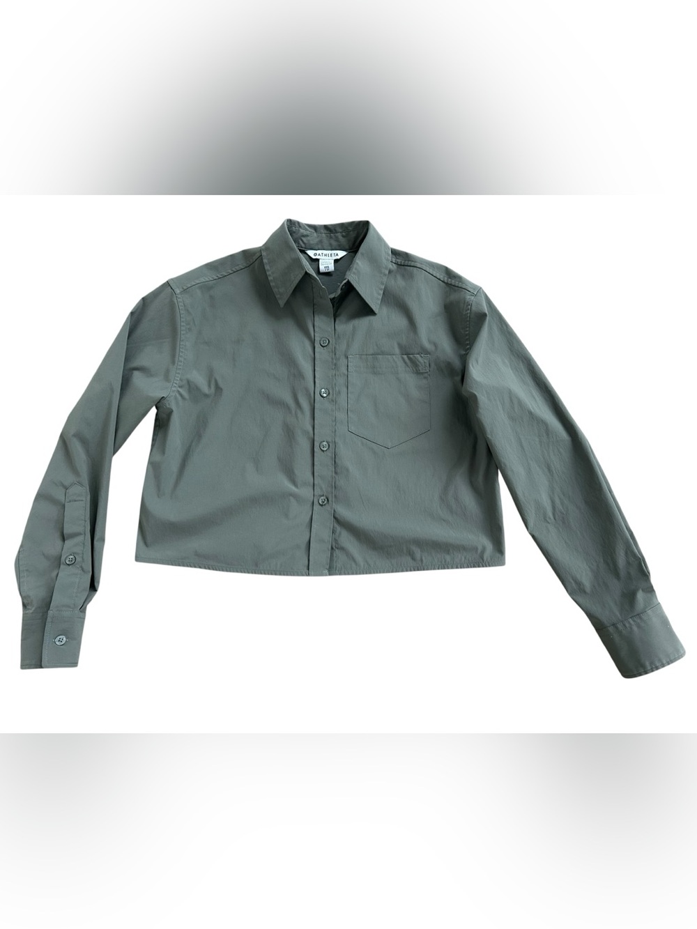 Athleta Midday Cropped Button Down Long Sleeve Top Moss Green Womens Size XXS - Picture 5 of 8